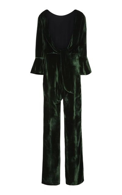 Shop Seren London Gee Velvet Wide-leg Jumpsuit In Green