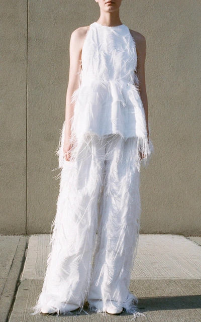 Shop Marina Moscone Pleated Fringe Trouser In White