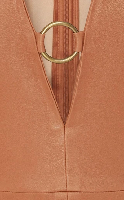 Shop Zeynep Arcay V-neck Stretch Leather Dress In Orange