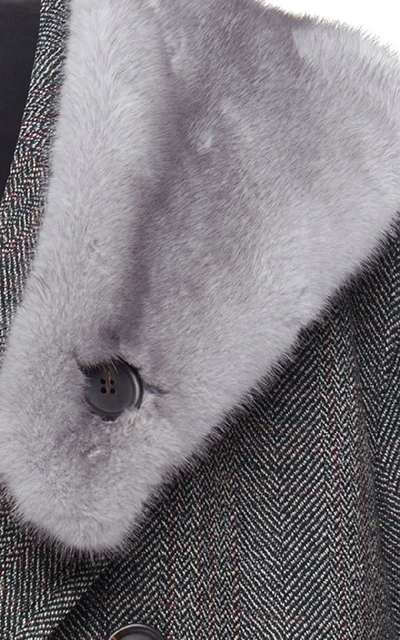 Shop Prada Mink-trimmed Double-breasted Felt Coat In Grey