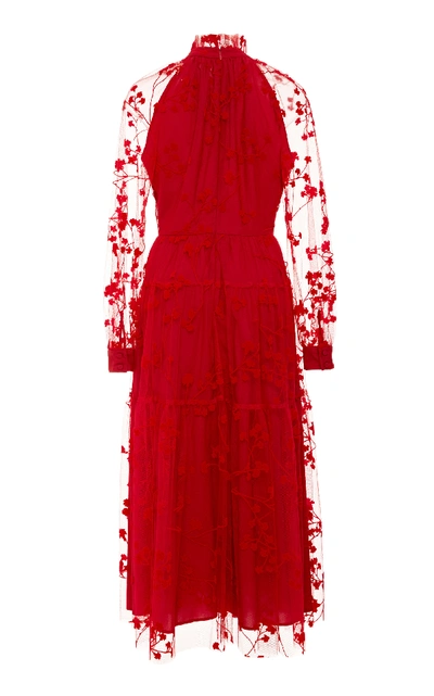 Shop Co Floral Lace Midi Dress In Red