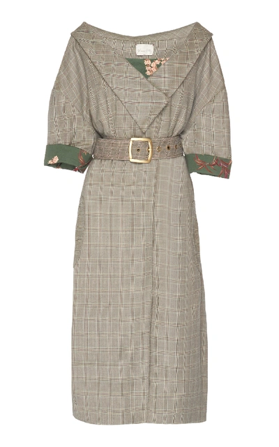 Shop Johanna Ortiz Tradition Belted Printed Wool-felt Coat In Green