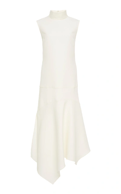 Shop Yeon M'o Exclusive Nyx Asymmetric Turtleneck Wool-blend Midi Dress In White