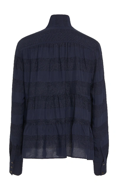 Shop Becken Striped Tiered Jacquard Blouse In Navy