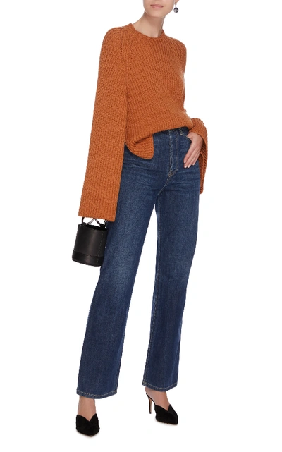 Shop Rosetta Getty Cropped Rib Knit Flared Sweater In Brown
