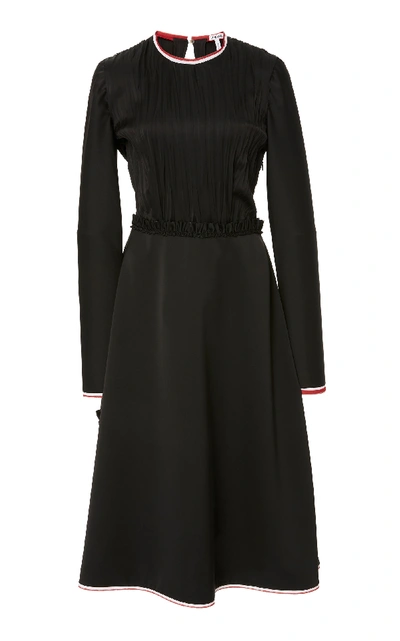 Shop Loewe Pleated Crepe De Chine Midi Dress In Black