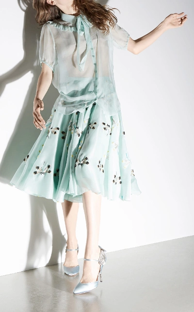 Shop Rochas Embroidered Organza Skirt In Blue