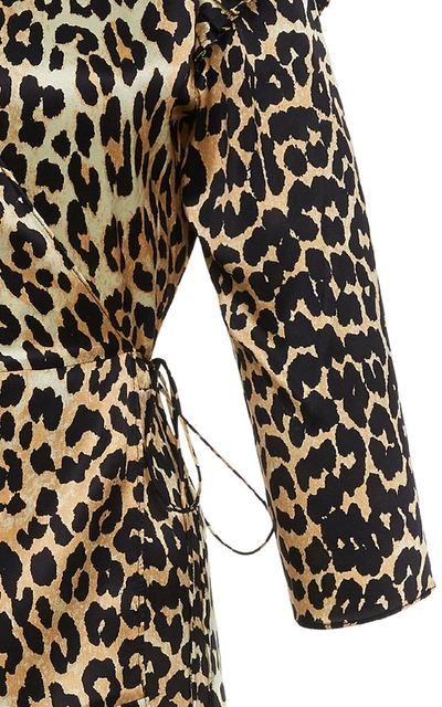 Shop Ganni Leopard Tiered Ruffle Wrap Dress In Animal