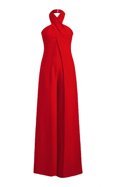 Shop Ralph Lauren Crepe Cady Adelaide Jumpsuit In Red