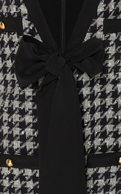 Shop Alessandra Rich Pied De Poule Wool Oversized Cardigan Dress In Grey