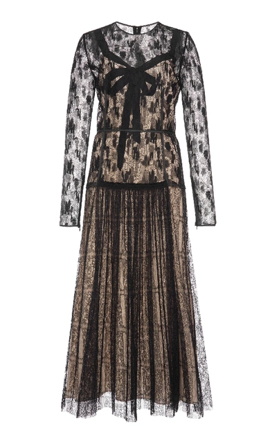 Shop Bottega Veneta Camouflage Lace Midi Dress In Black