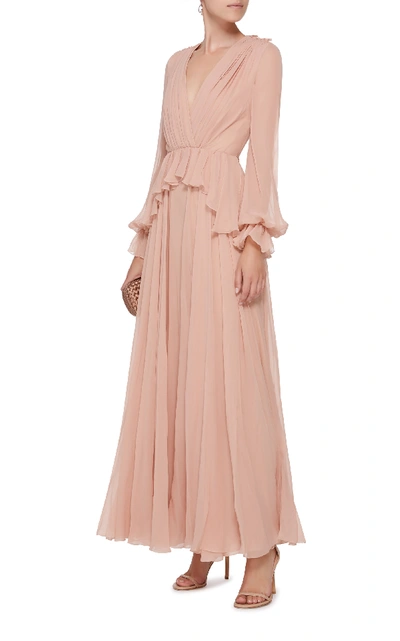 Shop Giambattista Valli Peplum Waist Silk Dress In Pink