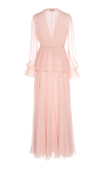 Shop Giambattista Valli Peplum Waist Silk Dress In Pink
