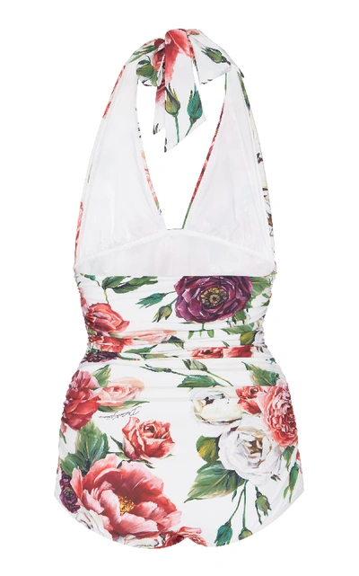 Shop Dolce & Gabbana Floral Deep V One-piece Swimsuit