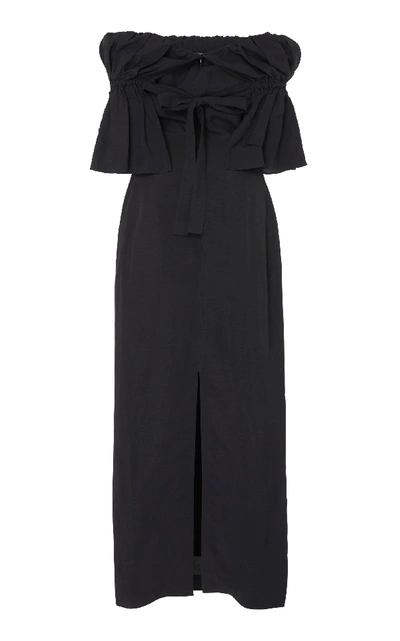 Shop Rejina Pyo Mina Off-the-shoulder Ruffled Linen Maxi Dress In Black