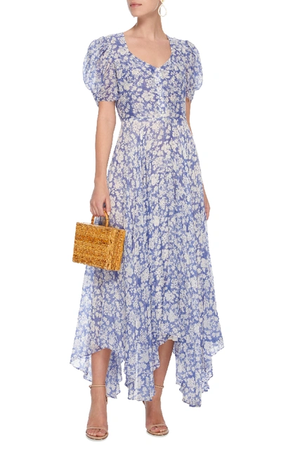 Shop Loveshackfancy Coralie Floral-print Cotton And Silk-blend Maxi Dress In Blue