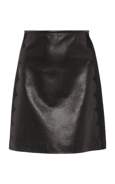 Shop Red Valentino Scalloped Leather Mini Skirt In Black