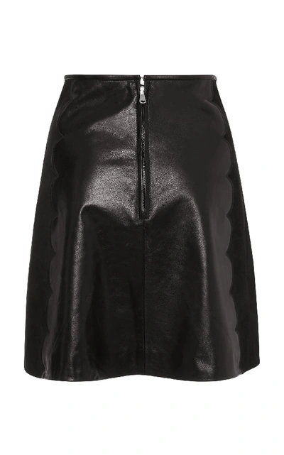 Shop Red Valentino Scalloped Leather Mini Skirt In Black