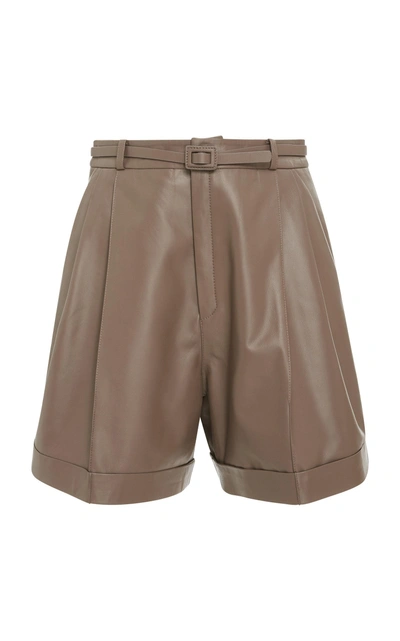 Shop Zeynep Arcay Pleated Leather Shorts In Brown