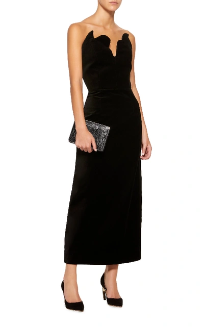 Shop Rosie Assoulin Scalloped Bustier Velvet Midi Dress In Black