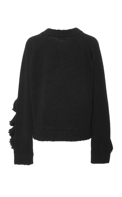 Shop Red Valentino Oversized Wool Knit Ruffle Top In Black