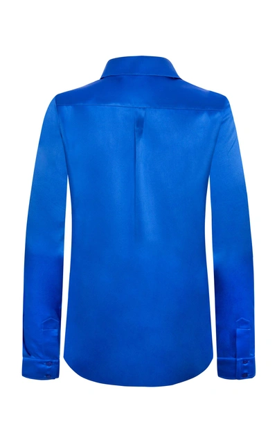 Shop Adriana Iglesias Julie Collared Silk Satin Shirt In Blue