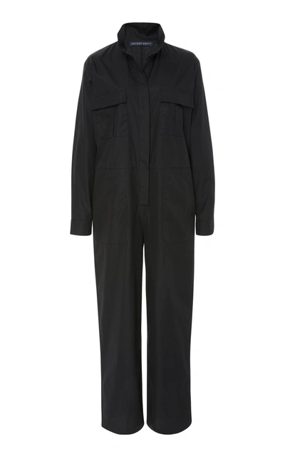 Shop Zeynep Arcay Collared Cotton Jumpsuit In Black