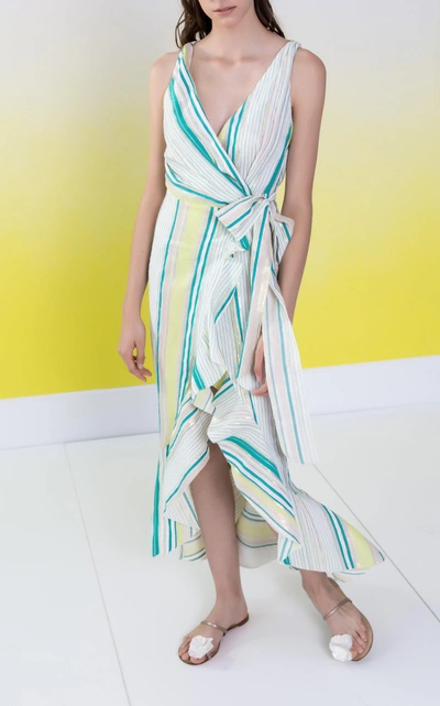 Shop Maria Lucia Hohan Stella Stripe Lurex Linen Wrap Dress