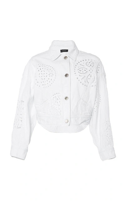 Shop Isabel Marant Rena Embroidered Denim Jacket In White
