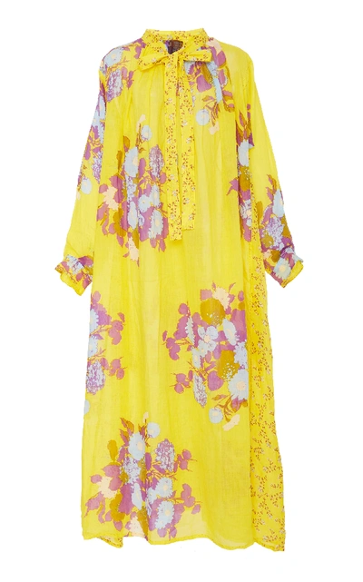 Shop Yvonne S Floral-print Linen Maxi Dress In Yellow