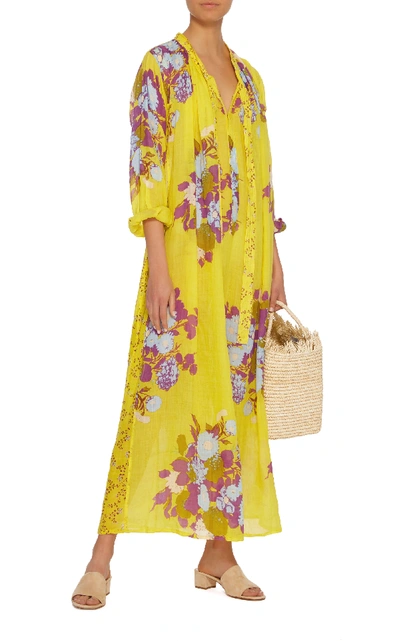 Shop Yvonne S Floral-print Linen Maxi Dress In Yellow
