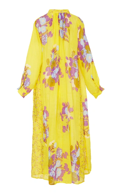 Shop Yvonne S Floral-print Linen Maxi Dress In Yellow