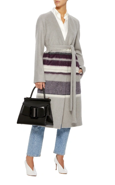 Shop Yeon M'o Exclusive Clio Striped Wool-blend Coat In Grey