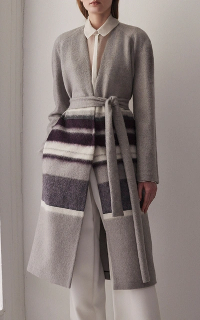 Shop Yeon M'o Exclusive Clio Striped Wool-blend Coat In Grey