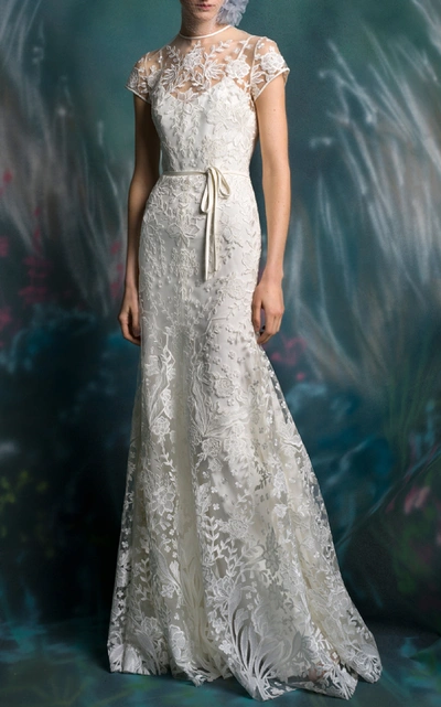 Shop Isabelle Armstrong Sage Lace Trumpet Gown In White