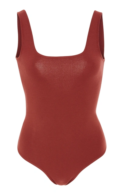 Shop Zeynep Arcay Square Neck Knit Bodysuit In Red