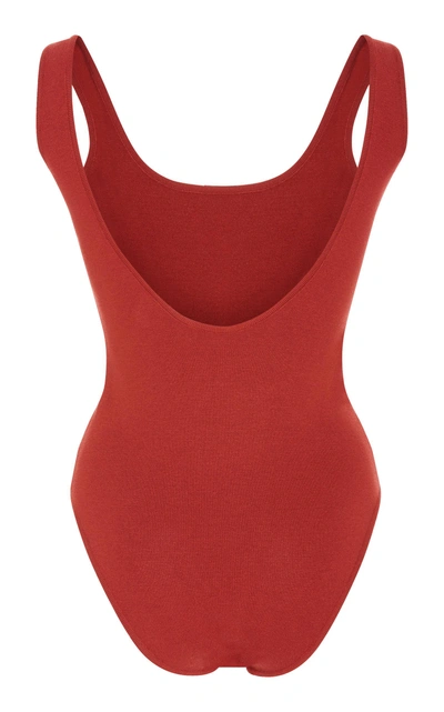 Shop Zeynep Arcay Square Neck Knit Bodysuit In Red