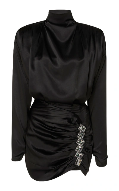Shop Alessandra Rich Silk Satin High Neck Mini Dress In Black
