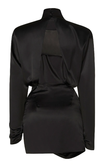 Shop Alessandra Rich Silk Satin High Neck Mini Dress In Black