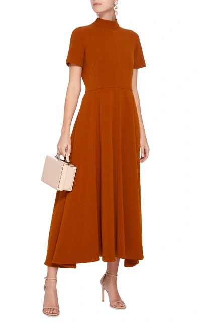 Shop Emilia Wickstead Pleated Wool-crepe Midi Dress In Brown