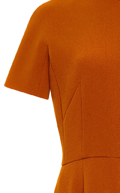 Shop Emilia Wickstead Pleated Wool-crepe Midi Dress In Brown