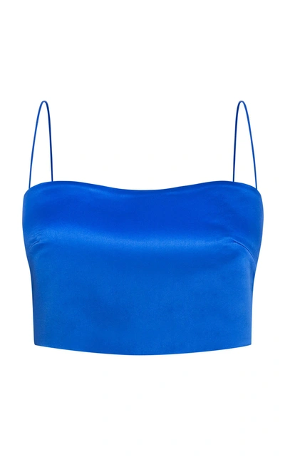 Shop Adriana Iglesias Ada Cropped Silk Top In Blue