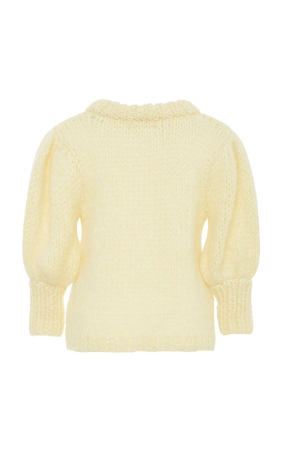Shop Ganni The Juliard Mohair And Wool-blend Short Sleeve Sweater In Yellow