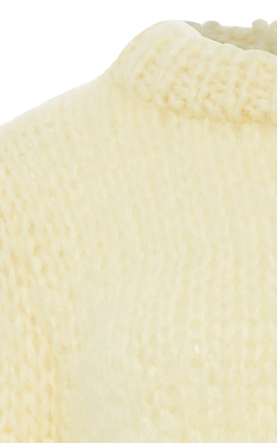 Shop Ganni The Juliard Mohair And Wool-blend Short Sleeve Sweater In Yellow