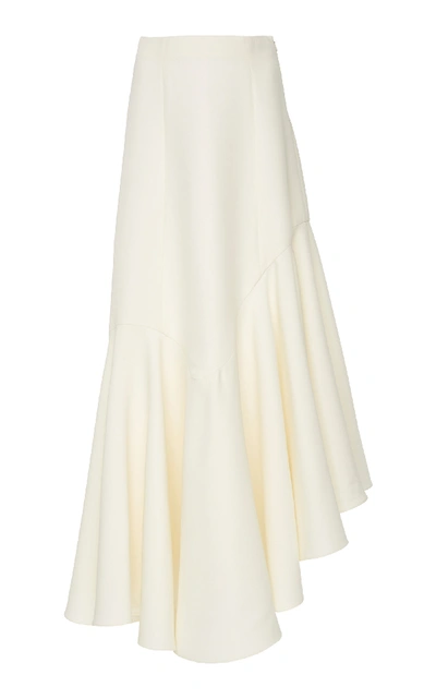 Shop Yeon M'o Exclusive Demetria Pleated Asymmetric Wool-blend Skirt In White