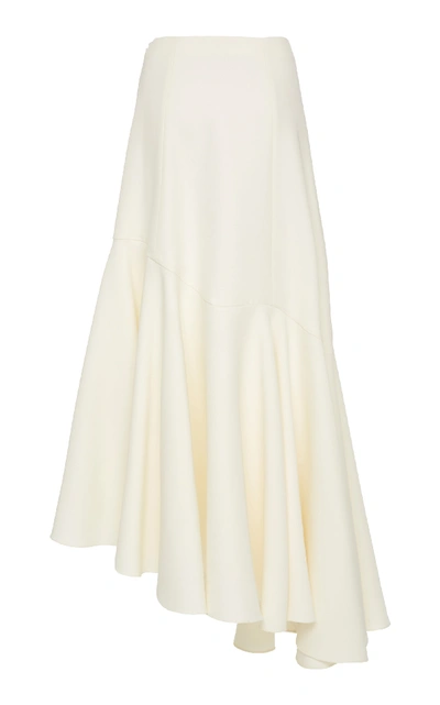 Shop Yeon M'o Exclusive Demetria Pleated Asymmetric Wool-blend Skirt In White