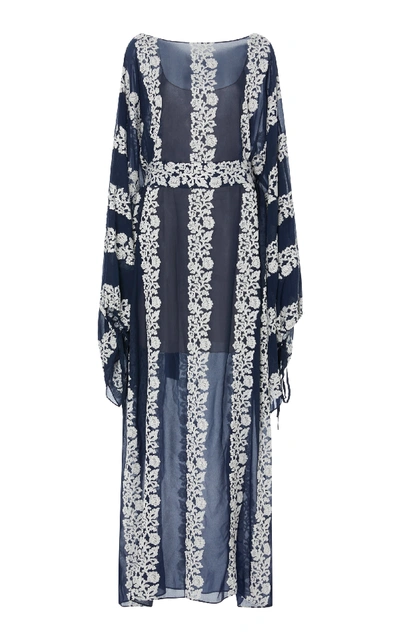 Shop Luisa Beccaria Exclusive Floral-print Chiffon Caftan In Navy