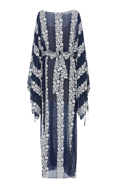Shop Luisa Beccaria Exclusive Floral-print Chiffon Caftan In Navy