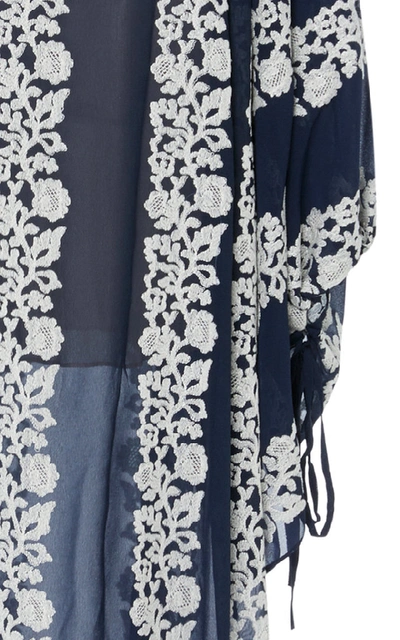 Shop Luisa Beccaria Exclusive Floral-print Chiffon Caftan In Navy