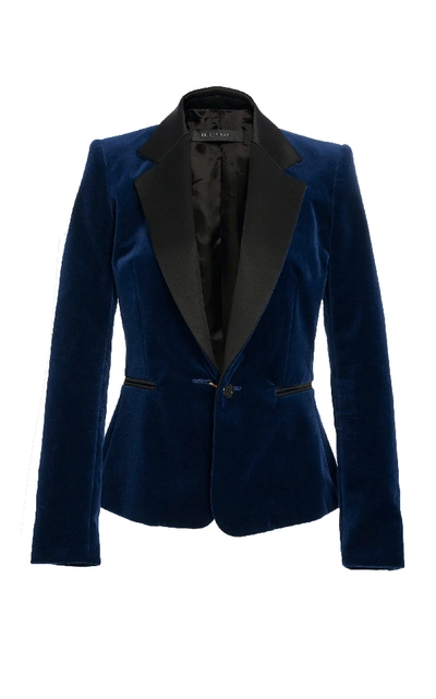 Shop Elie Saab Tailored Velvet Jacket In Navy